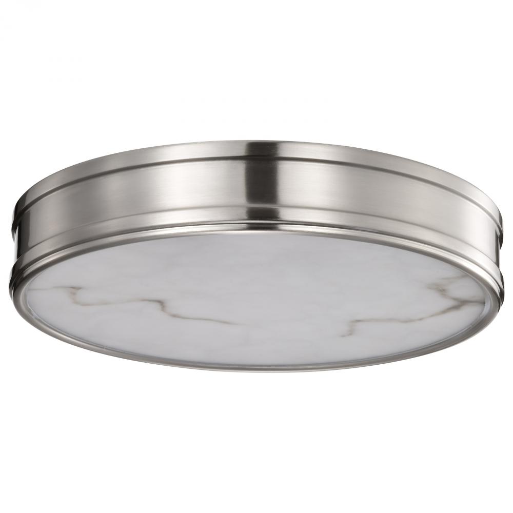 Kendall; 14 Inch LED Flush Mount; Brushed Nickel with Alabaster Glass