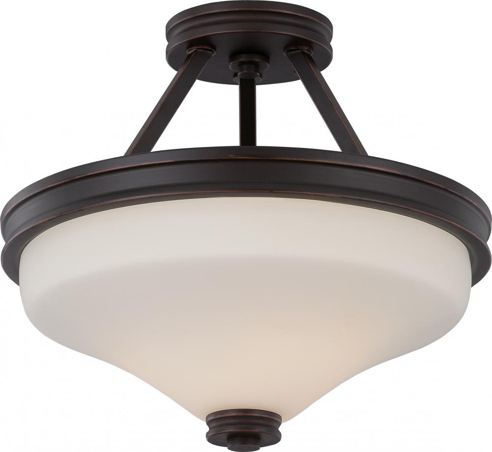 Cody - 2 Light Semi Flush with Satin White Glass - LED Omni Included