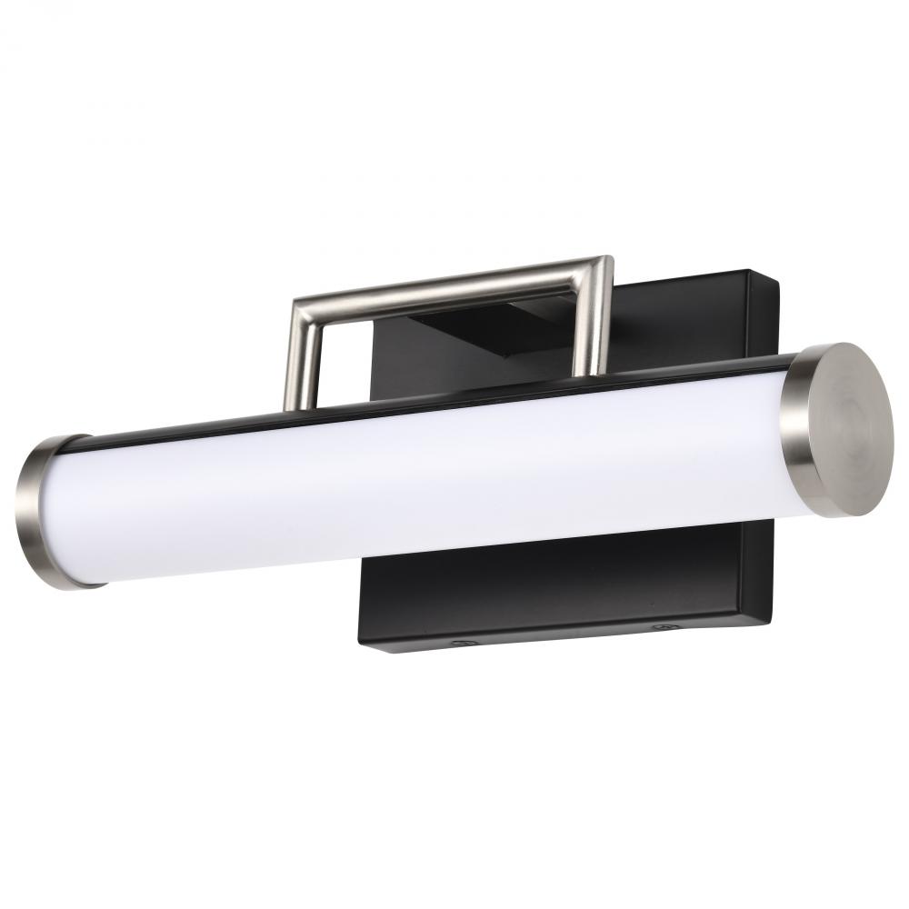 Solano LED Small Vanity; Black and Brushed Nickel Finish; White Acrylic Lens