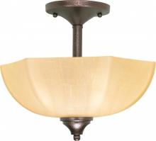 Nuvo 60/057 - 2-Light 13" Copper Bronze Semi Flush Ceiling Light Fixture with Champagne Washed Linen Glass