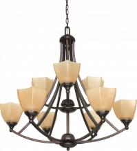 Nuvo 60/063 - 9-Light 32" Copper Bronze Chandelier with Champagne Washed Linen Glass