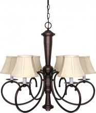 Nuvo 60/101 - 6-Light 27" Old Bronze Chandelier with Natural Linen Shades