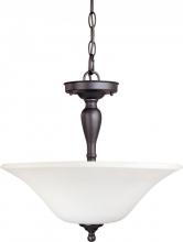 Nuvo 60/1927 - 3-Light Hanging Pendant Light Fixture in Dark Chocolate Bronze and White Satin Glass and (3) 13W