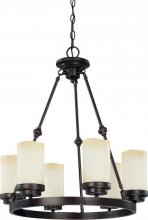  60/2761 - 6-Light Small Round Chandelier in Patina Bronze Finish with Saddle Stone Glass