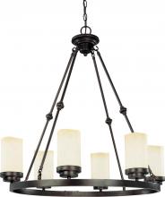  60/2763 - 6-Light Large Oval Chandelier in Patina Bronze Finish with Saddle Stone Glass