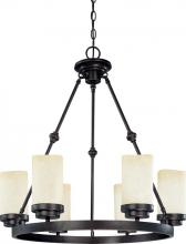  60/2764 - 6-Light Large Round Chandelier in Patina Bronze Finish with Saddle Stone Glass