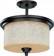  60/2766 - 3-Light Semi Flush Mount Ceiling Light in Patina Bronze Finish with Saddle Stone Glass