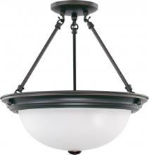 Nuvo 60/3341 - 3-Light 15" Semi Flush Light Fixture in Mahogany Bronze Finish with Frosted White Glass and (3)