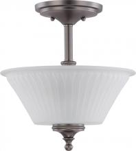 Nuvo 60/4018 - 2-Light Semi Flush Mount Ceiling Light in Aged Pewter Finish with Frosted Etched Glass