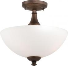 Nuvo 60/5164 - 3-Light Semi Flush Mounted Ceiling Light in Prairie Bronze Finish and Frosted Glass