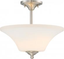 Nuvo 60/6212 - Fawn - 2 Semi Flush with Satin White Glass - Brushed Nickel Finish