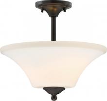 Nuvo 60/6312 - Fawn - 2 Semi Flush with Satin White Glass - Mahogany Bronze Finish