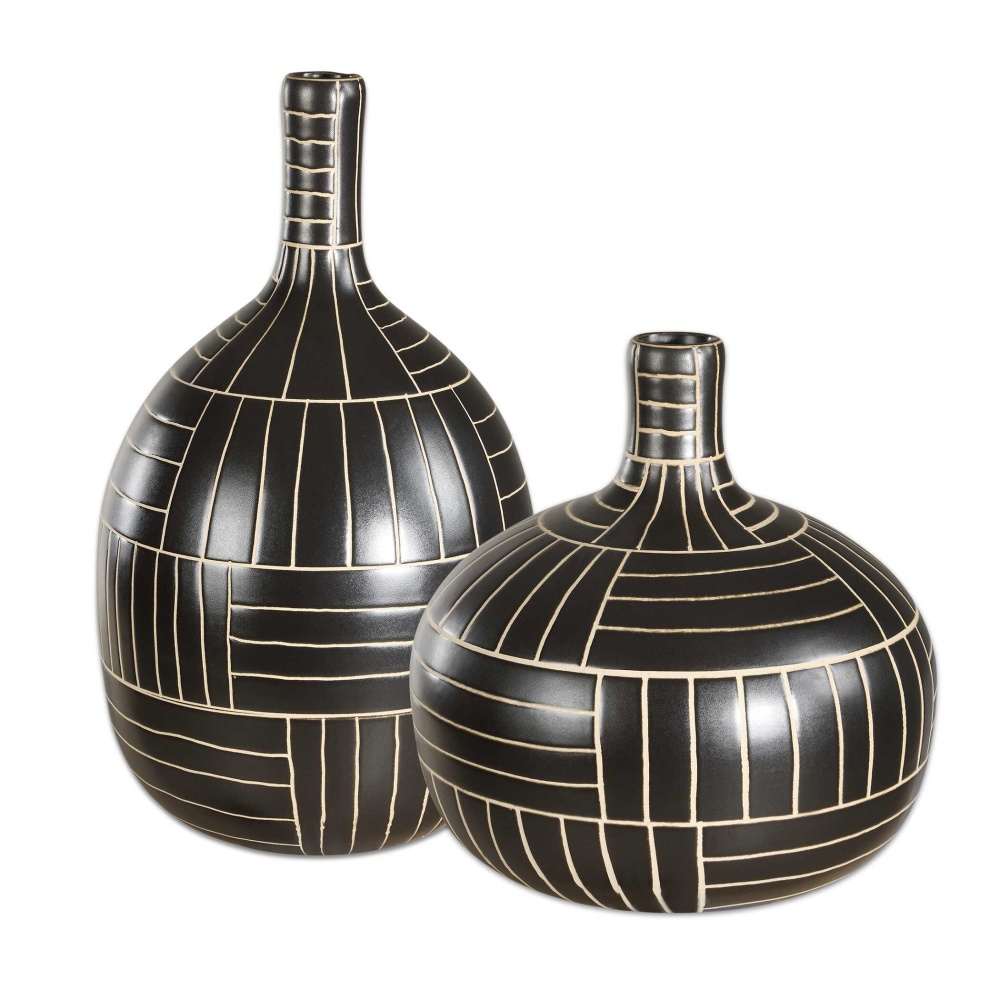 Uttermost Graphite Stride Geometric Vases Set/2