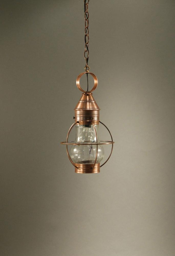 Caged Pear Hanging Antique Copper Medium Base Socket Clear Seedy Glass