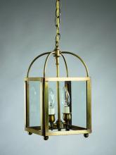 Northeast Lantern 6812-AC-LT2-CSG - Square Corners Hanging Antique Copper 2 Candelabra Sockets Clear Seedy Glass